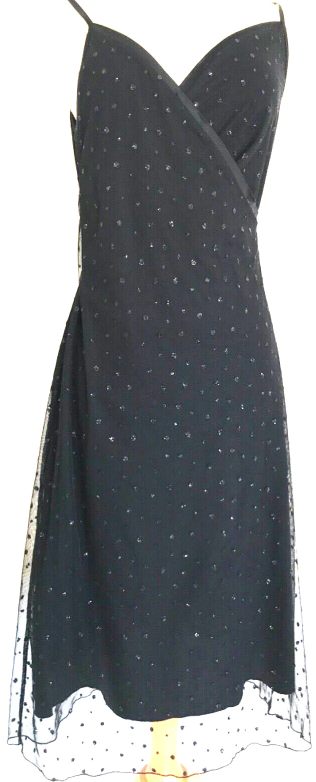 Y2K Black Fairy Slip Dress Maxi Midi Bebe L 90s Grunge Sparkle 1990s Goth Sexy