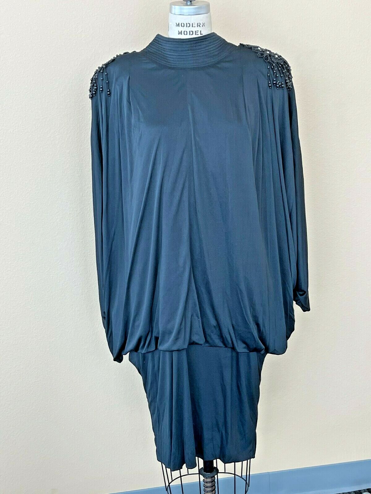 1980s Flapper Gothic Inspired Evening Dress Egyptian Revival Gown Black M/L