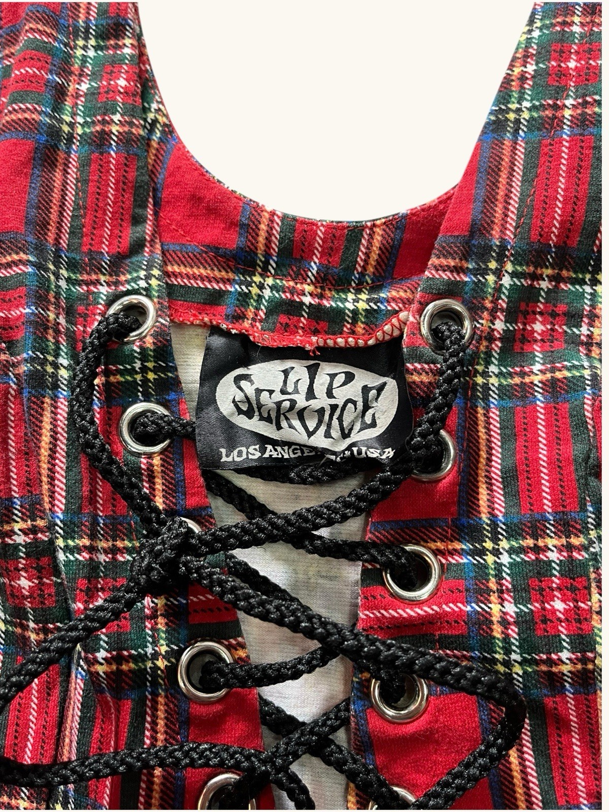 Vintage Lip Service Made USA Red Plaid Lace Up Mini Dress Size S Punk Goth Y2K