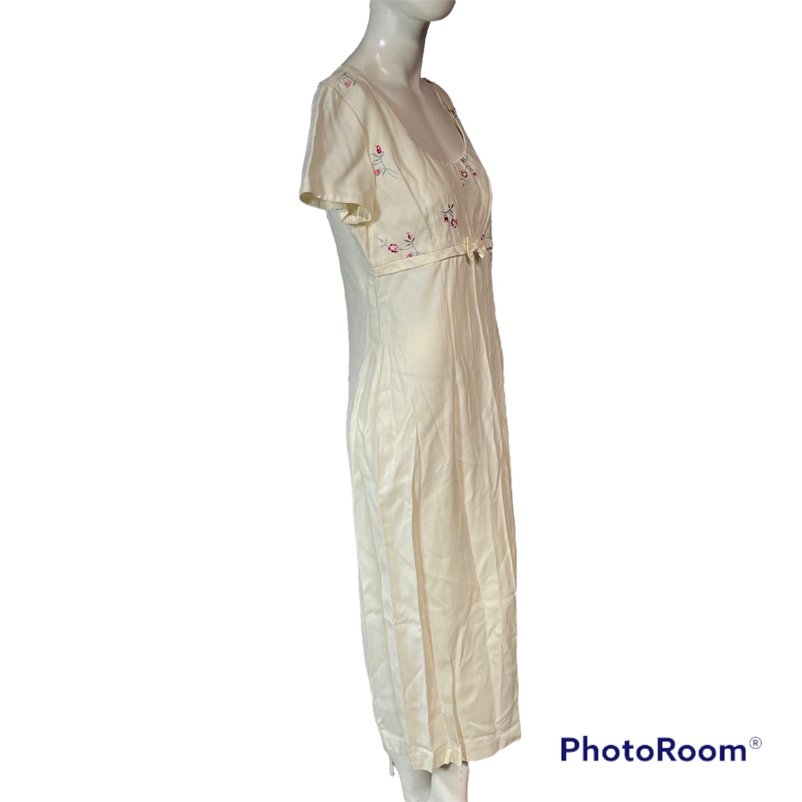Vintage 90s Dress size 7 8 Small Maxi Midi Embroidered Slit Y2k Garden Party