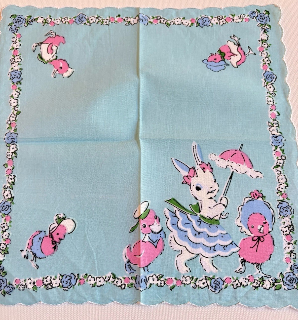 Darling NEW Spring Easter Bunny Handkerchief ~ LuRay Hankie! “Easter Parade”