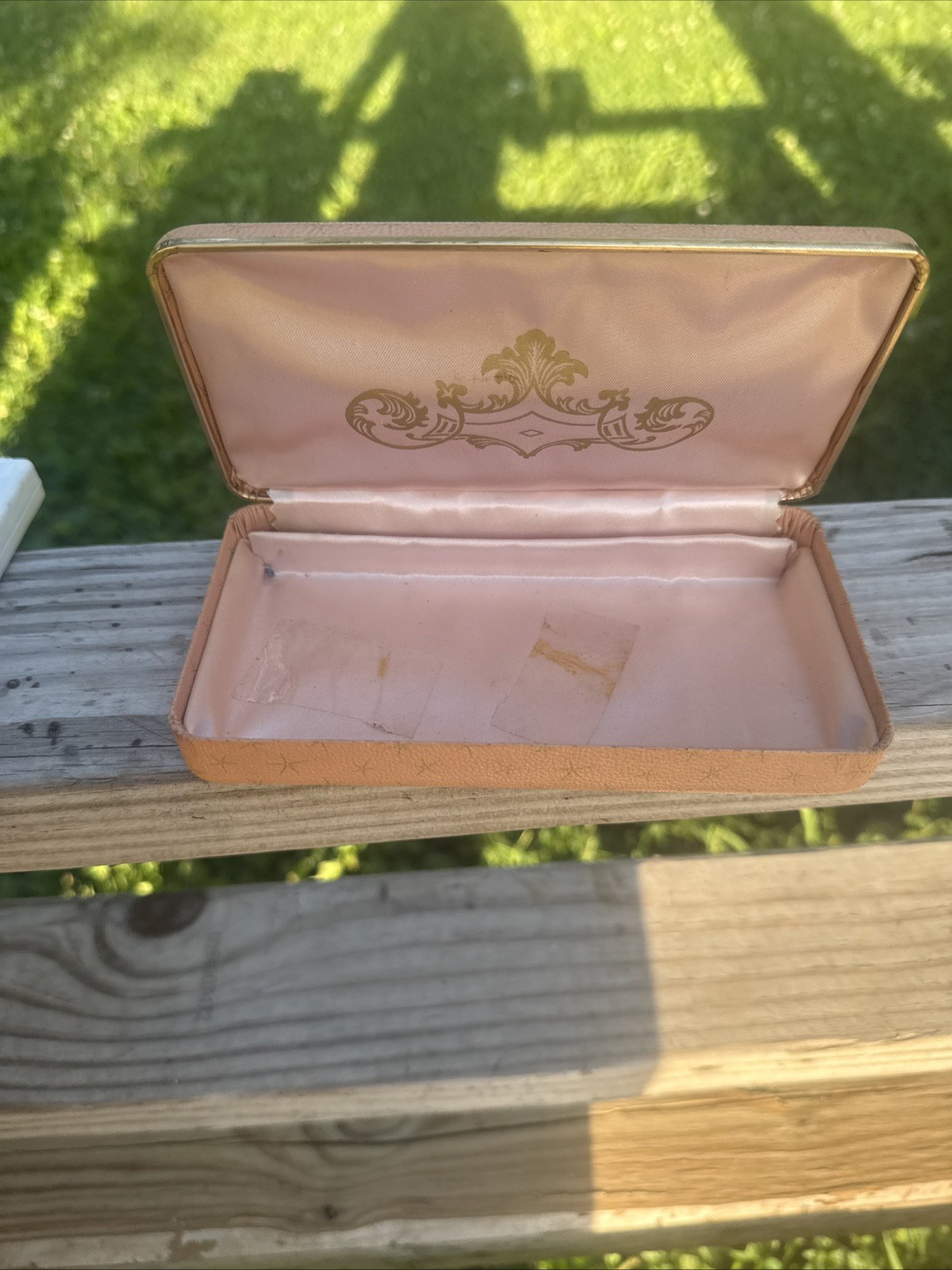 Vintage Jewelry Box Brown Floral With Pink Silk Like Lining