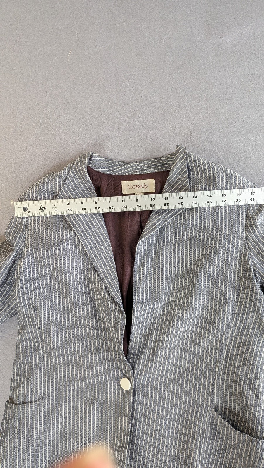 Late 80s 90s VTG Pinstripe Skirt Suit Set 10 Rayon/Linen Blend Blue Denim Look