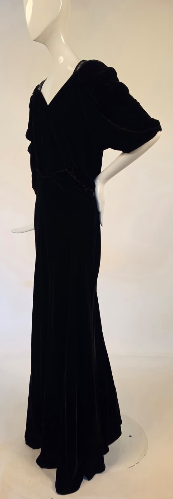 LATE 1930’S SILK VELVET LONG DRESS W LACE BACK – AS ACQUIRED