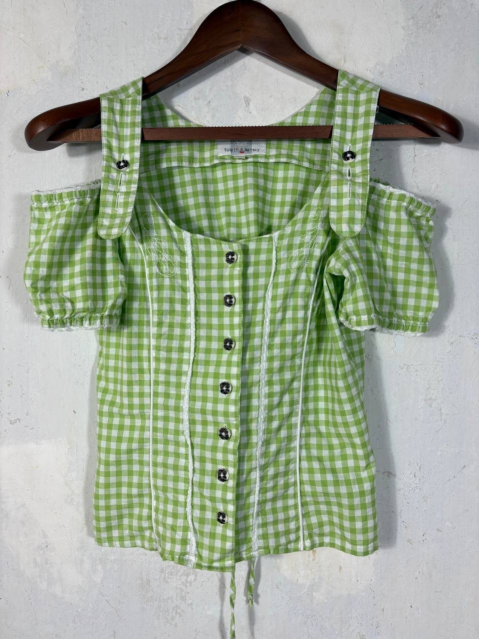 Vintage Spieth & Wensky Sweet Trachten Plaid Dirndl Blouse Green White