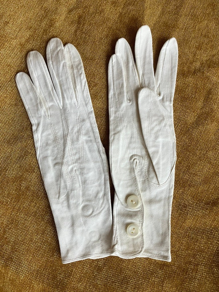 Antique 1920s-30s White Kid Leather Gloves Jouvin Grenoble, France Size 6 1/2