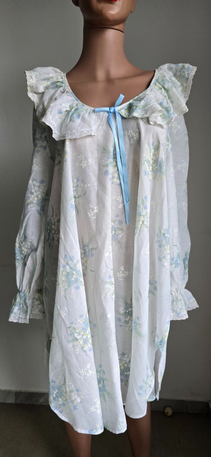 Vintage PALMERS Cotton Nightgown with Lily of the Valley Print Size 1 A-Line
