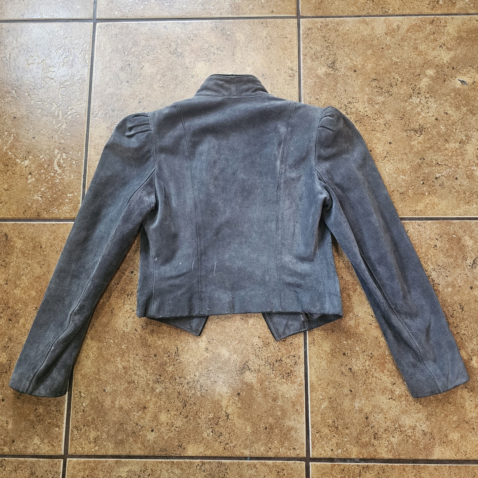 Vintage Split End Leather Jacket Cropped 80s Glam Rock Womens 3/4 Charcoal Grey