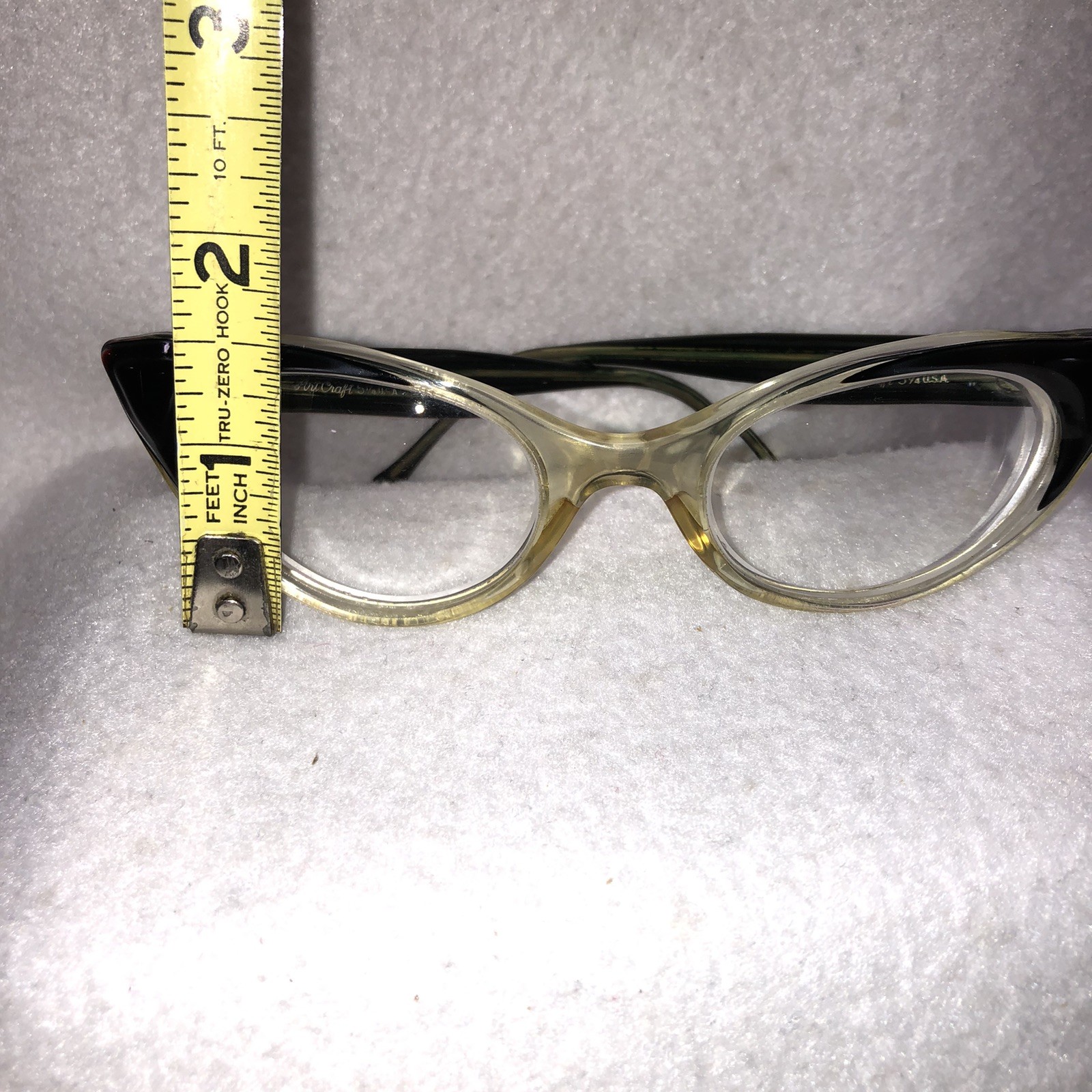 Vintage 1950s Art Craft Cat Eye Eyeglasses 5 1/4 Black Clear Glasses With Lenses