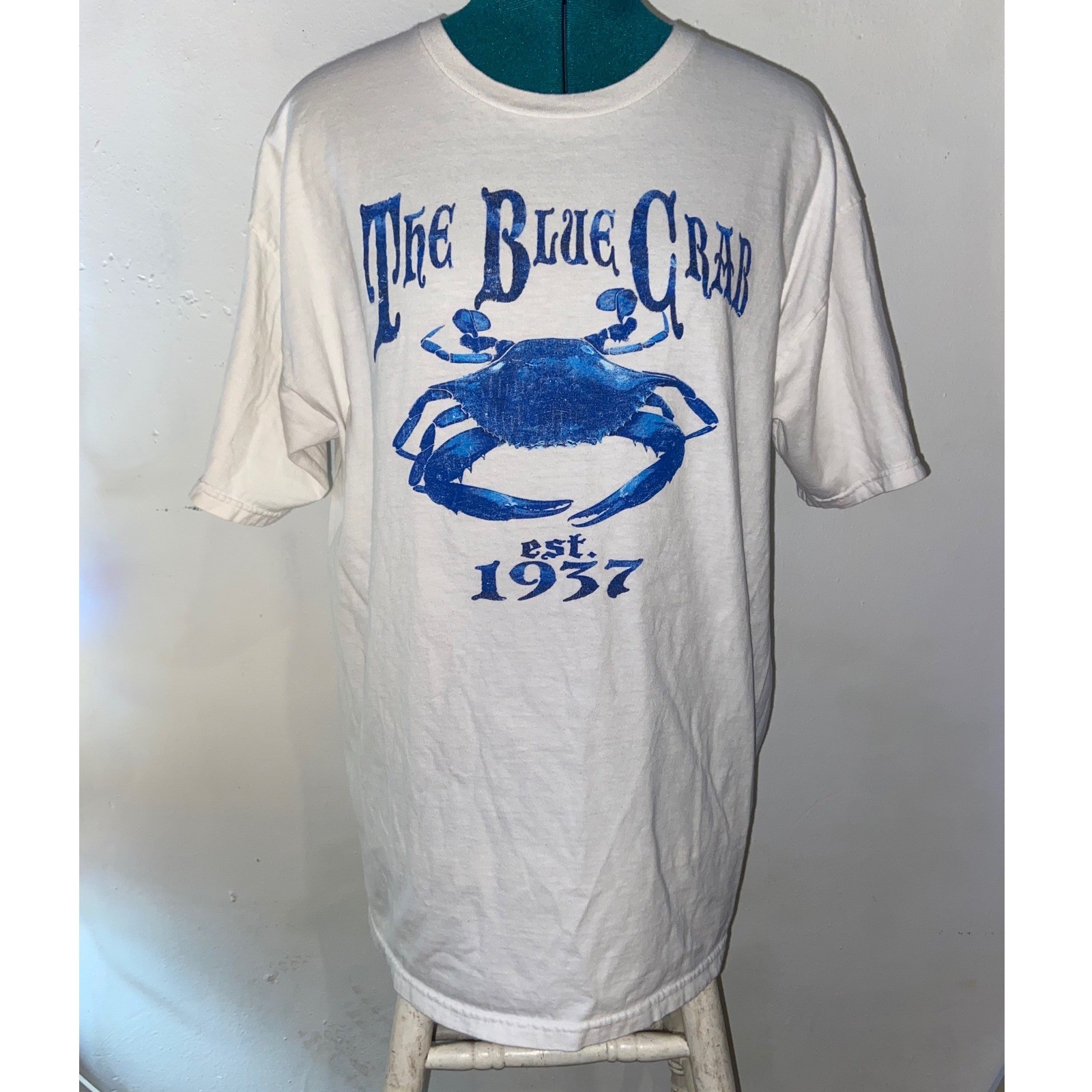 Vintage 90s Fruit of the Loom BEST Men’s Blue Crab T-Shirt USA Coastal Nautical