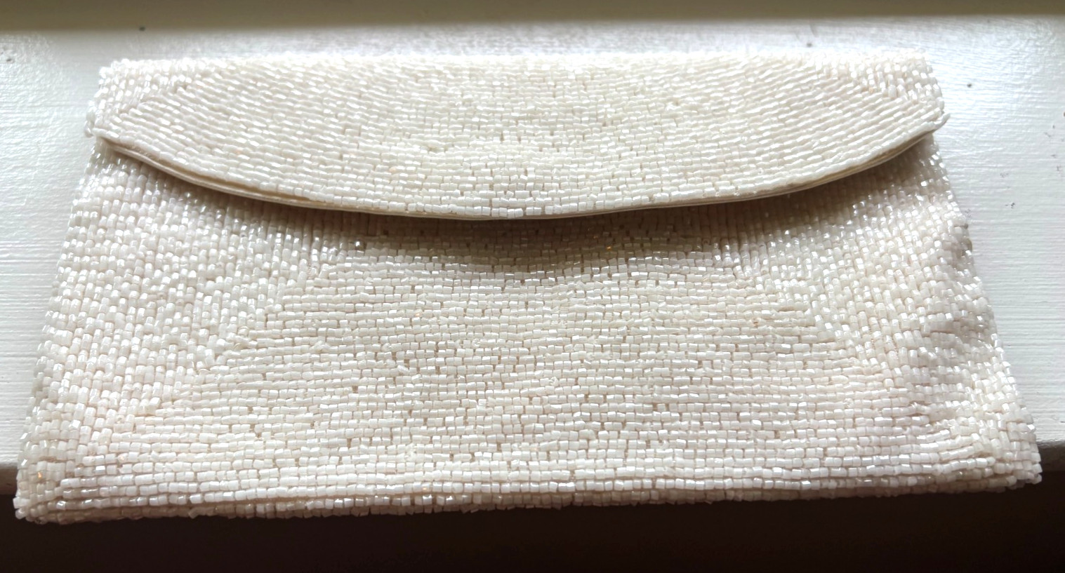 Vintage Richere Bag by Walborg Japan White Ivory Seed Bead Envelope Clutch Purse