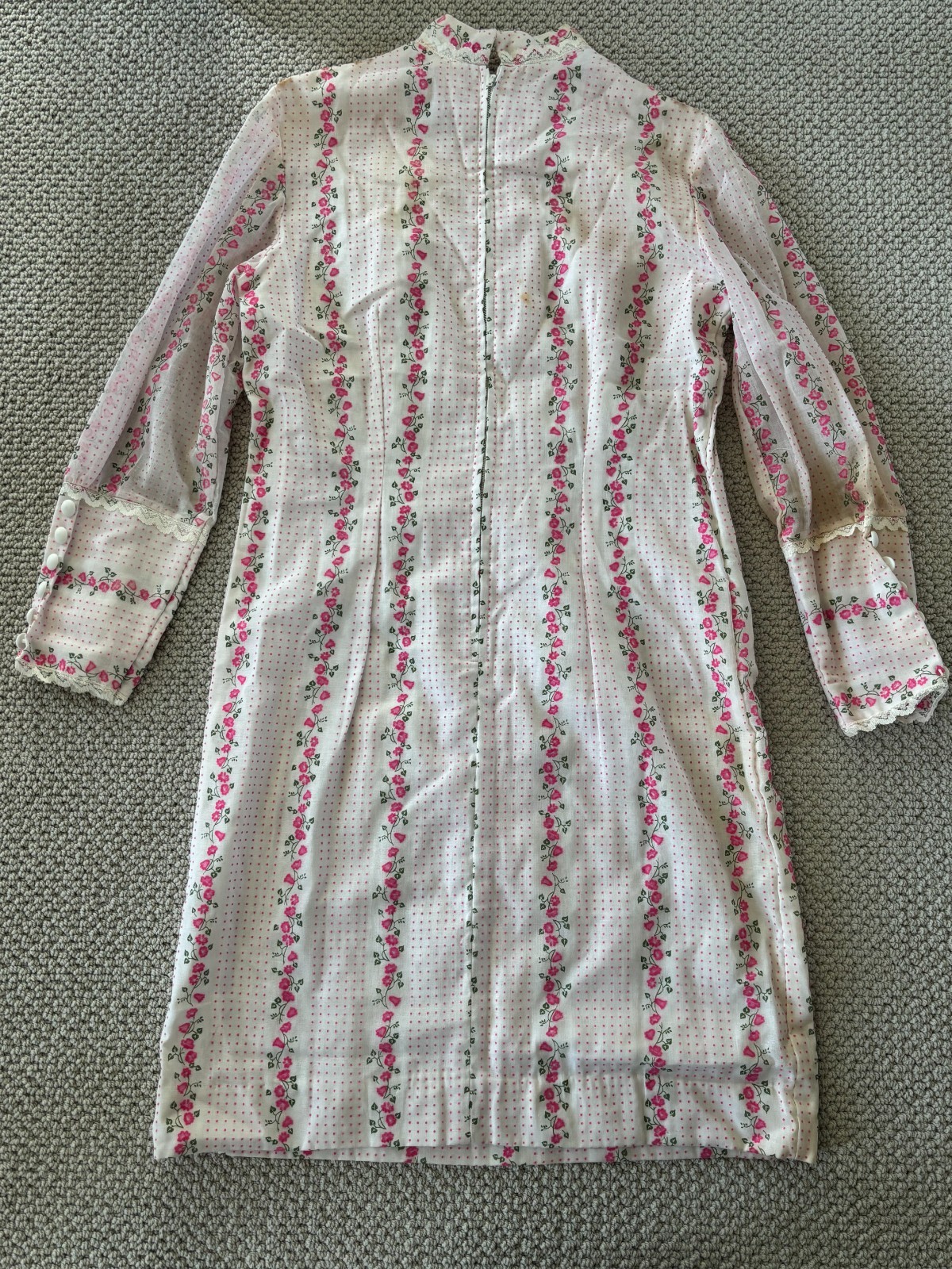 Vintage 60s Pink Velour Floral Mock Neck Prairie Shift Mod Dress M/L – DAMAGED