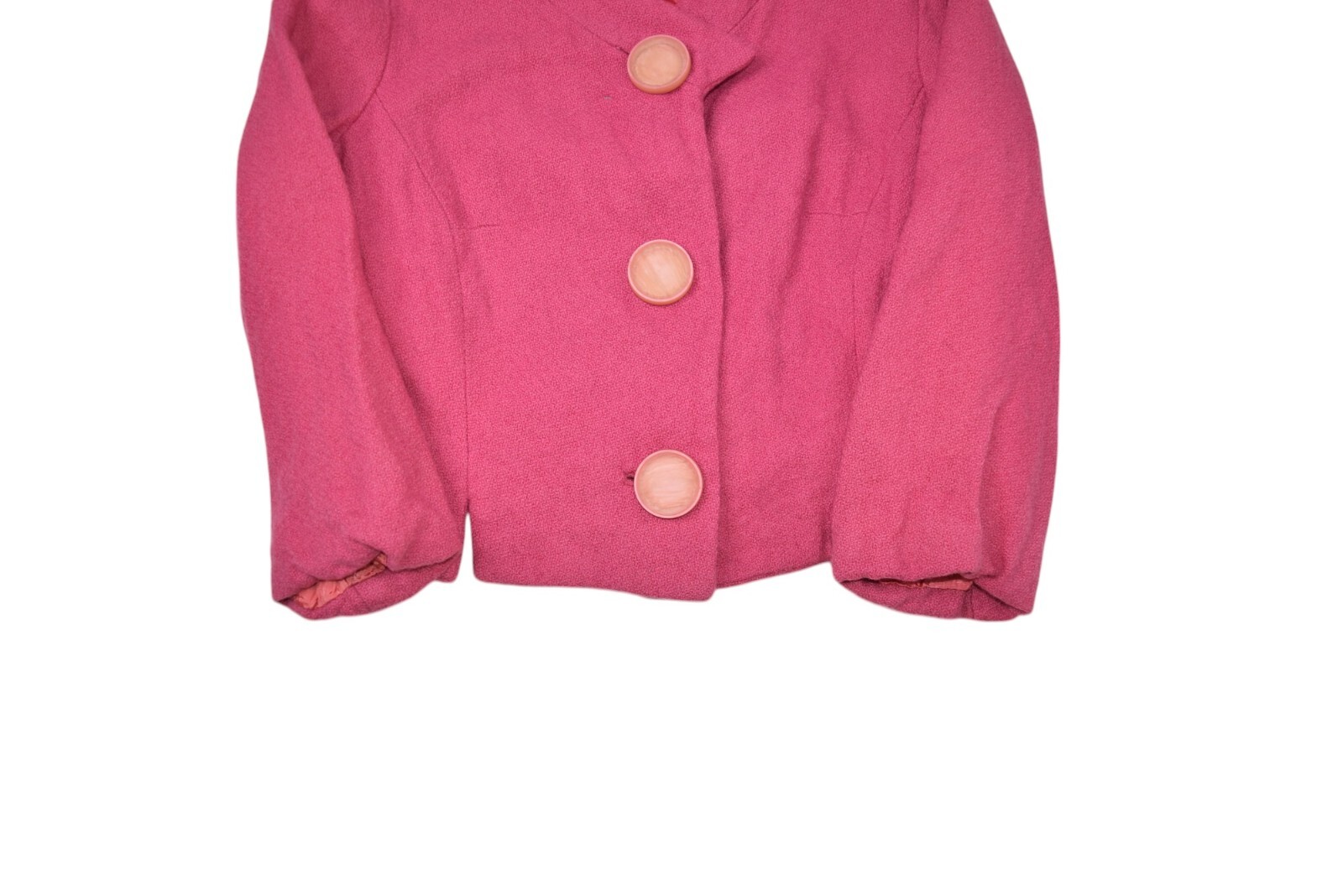 Vintage Wool Jacket Womens XS Pink 70s Big Button Lined Business Casual Barbie