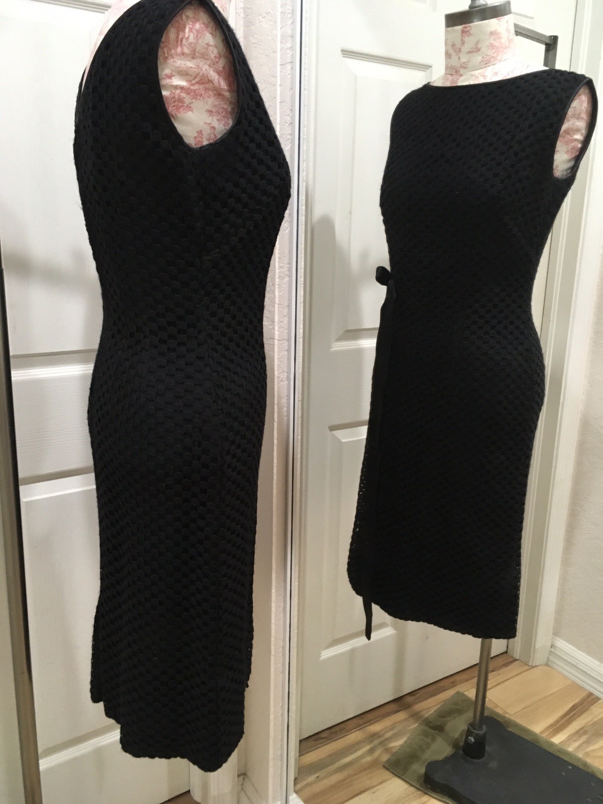Vintage 1950’s Greta Plattry Original Black Cotton Knit Dress Medium Women’s