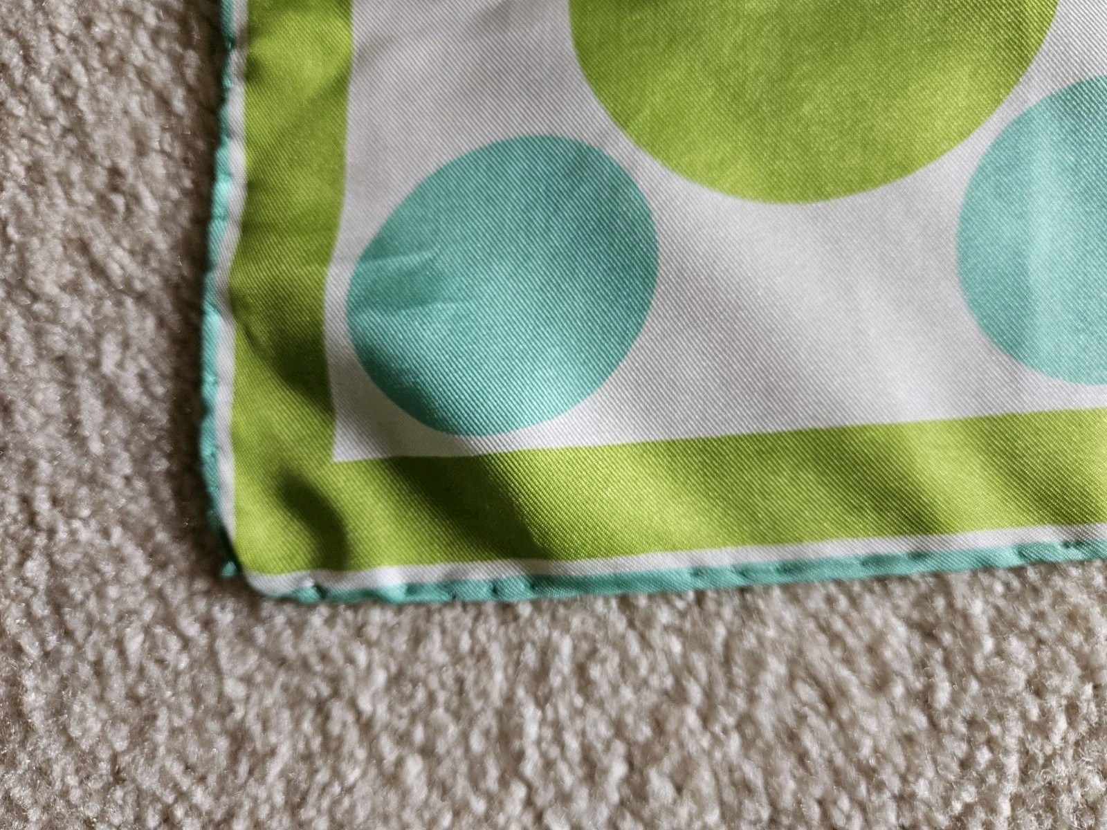 Vintage Vera Neumann Square SILK Green TURQUOISE Blue Polka Dot Scarf Geometric