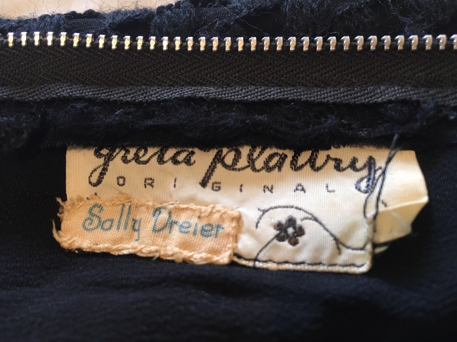 Vintage 1950’s Greta Plattry Original Black Cotton Knit Dress Medium Women’s