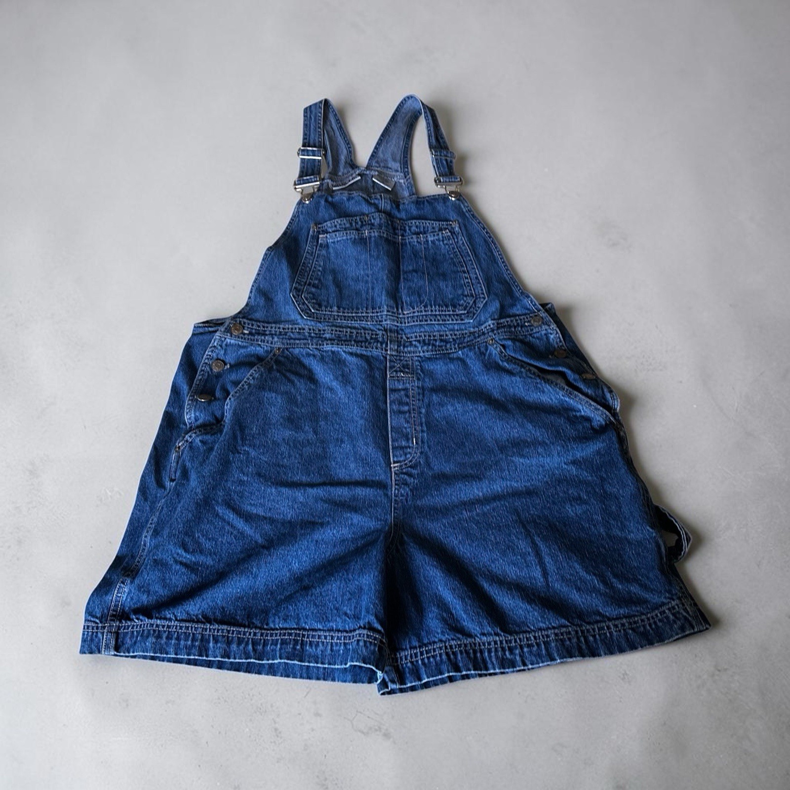 Bill Blass Vintage Ladies Denim Blue Bib Carpenter Bib Overall Shorts Size XL