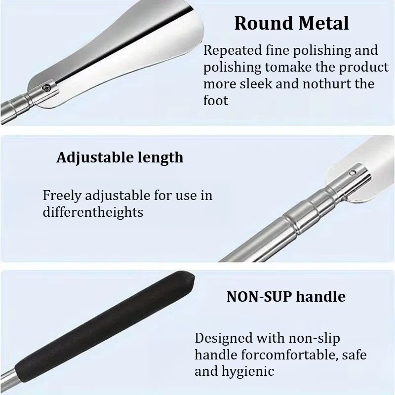 1Pcs Extendable Shoe Horn Long Handle for Seniors Adjustable Stainless Steel