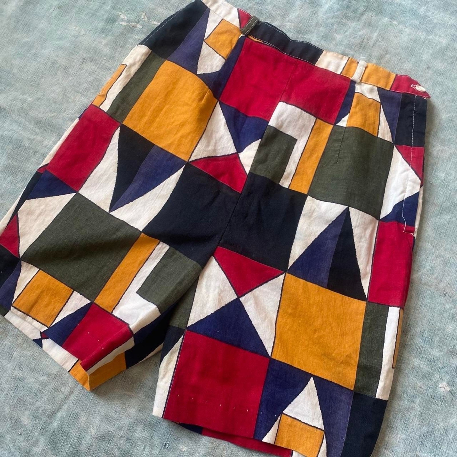 1960s geometric pattern cotton side zip shorts