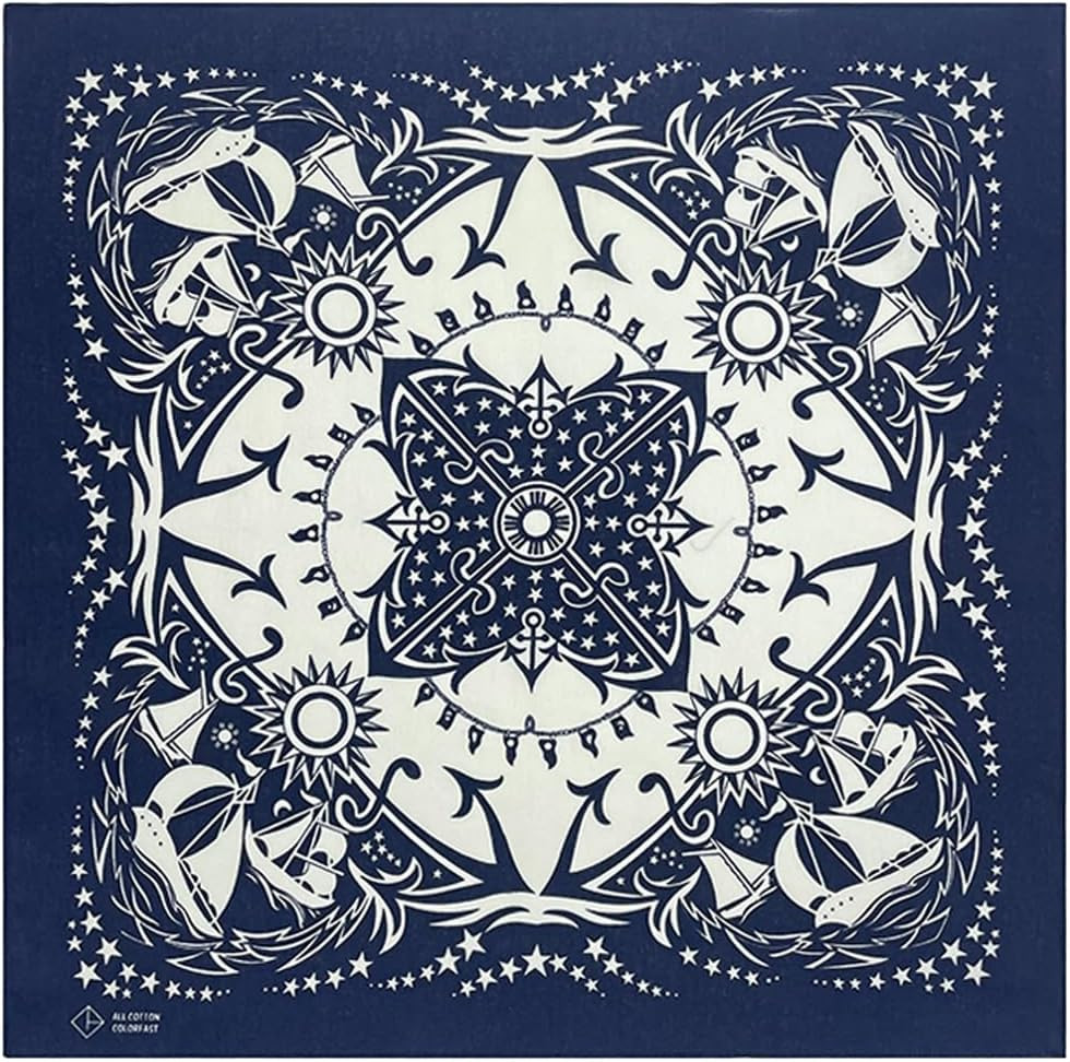 4-Pack 100% Cotton Bandana Set, Vintage Graphic Print, 22X22 Inches