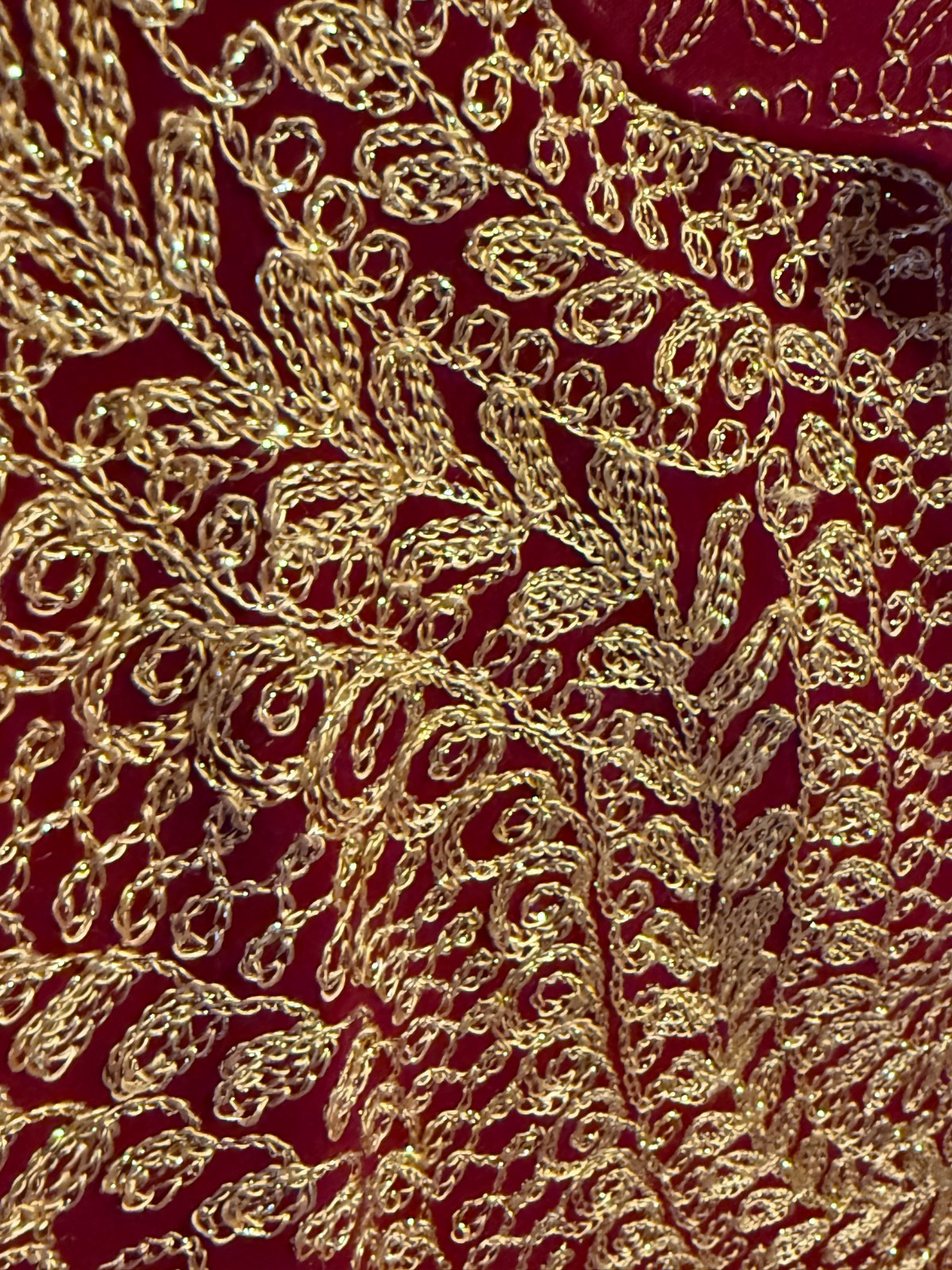 Vintage Dark Red Velvet Tunic Gold Metallic Thread Embroidery Kurta Boho Top