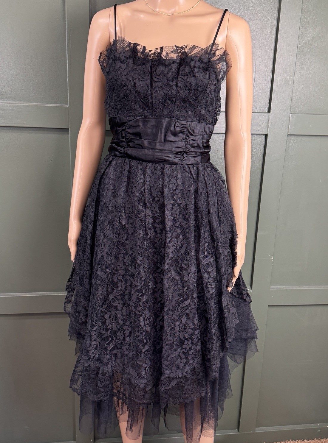 VTG New Leaf California by Samir Black Lace Tulle Tiered Dress Size 5/6 80s Rare