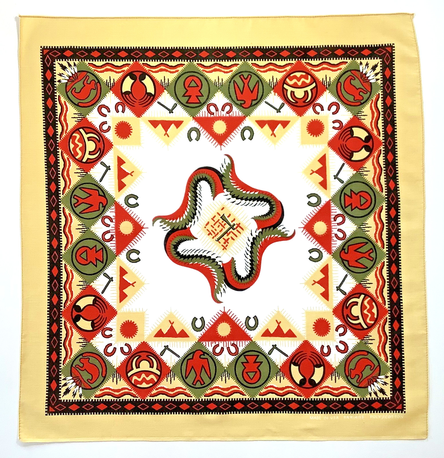 Vtg Bandana Southwest Native American Design Handkerchief 22.5 x 21.5 USA