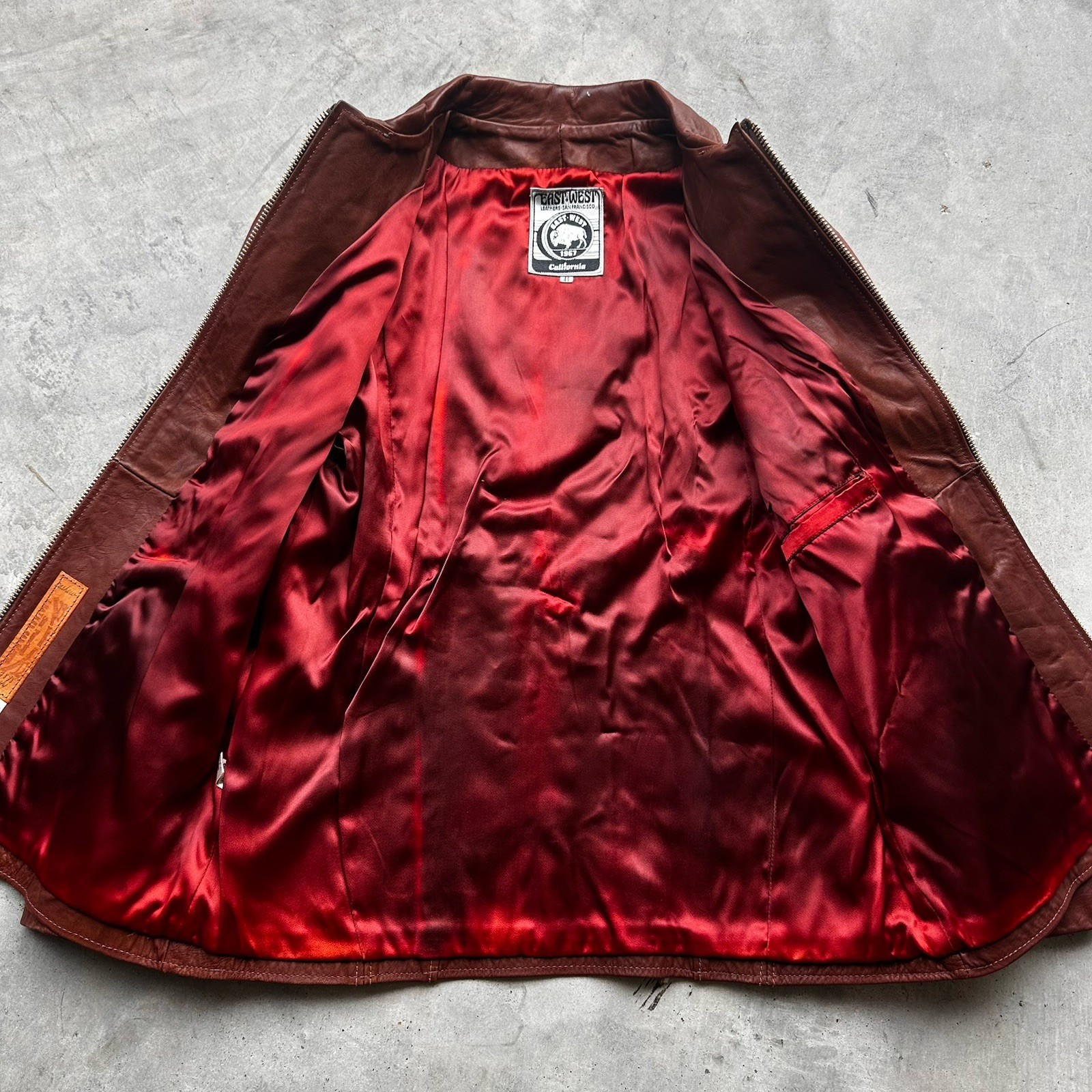 VINTAGE 1970s EAST WEST MUSICAL INSTRUMENTS LEATHER JACKET Blazer Coat Sz 44