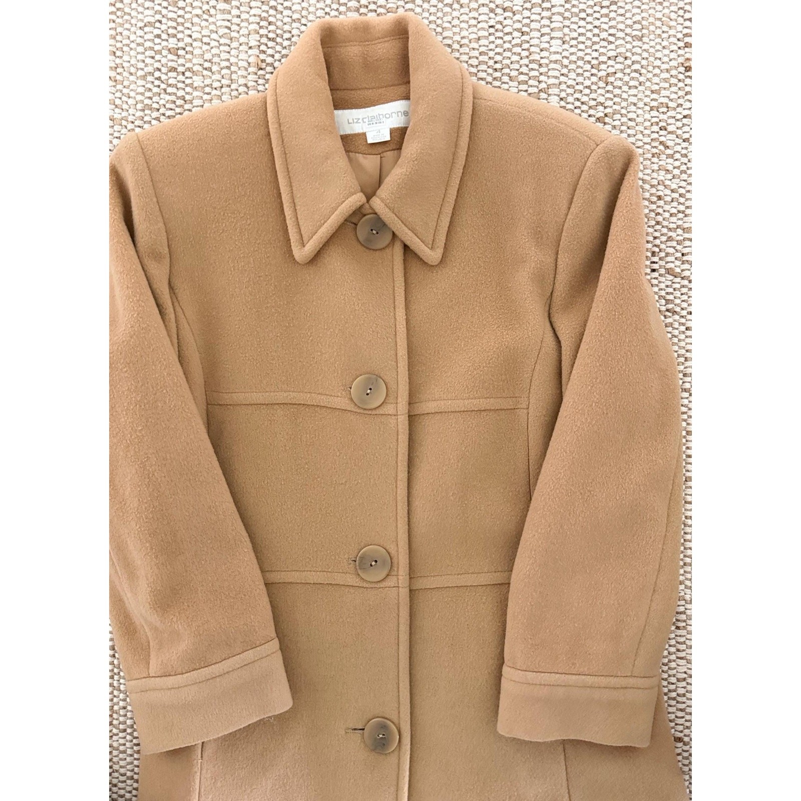 Vintage Liz Claiborne Camel Wool Coat | Size 4 Minimalist Long Outerwear