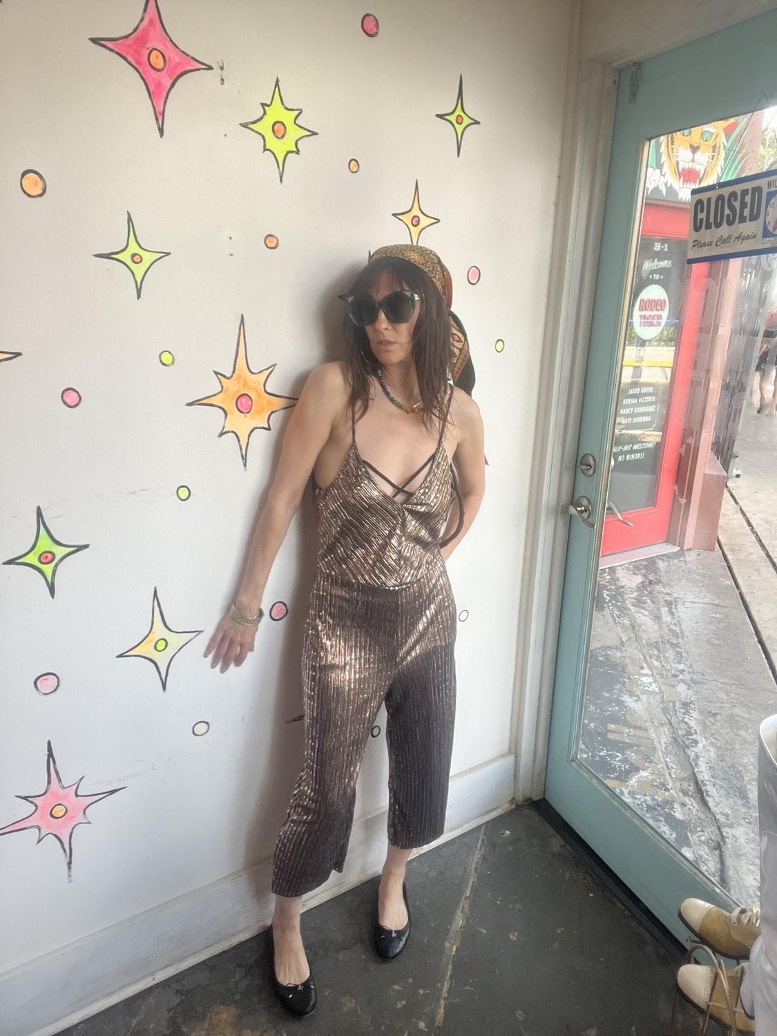 Metallic Gold Y2K Does 70s Disco Wide Leg Party Jumpsuit Retro Clubwear S/M