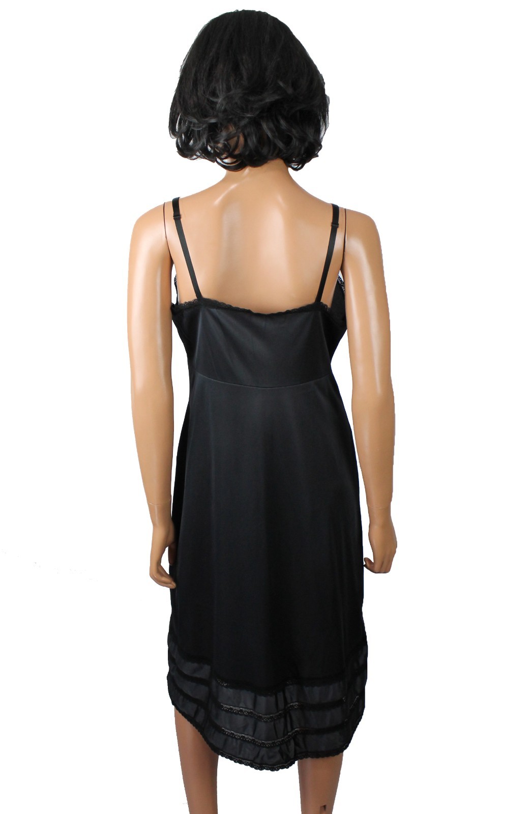 70s Full Slip 38 Vintage Sears Black Lace Trim Tiered Snip It Hem Dress Slip