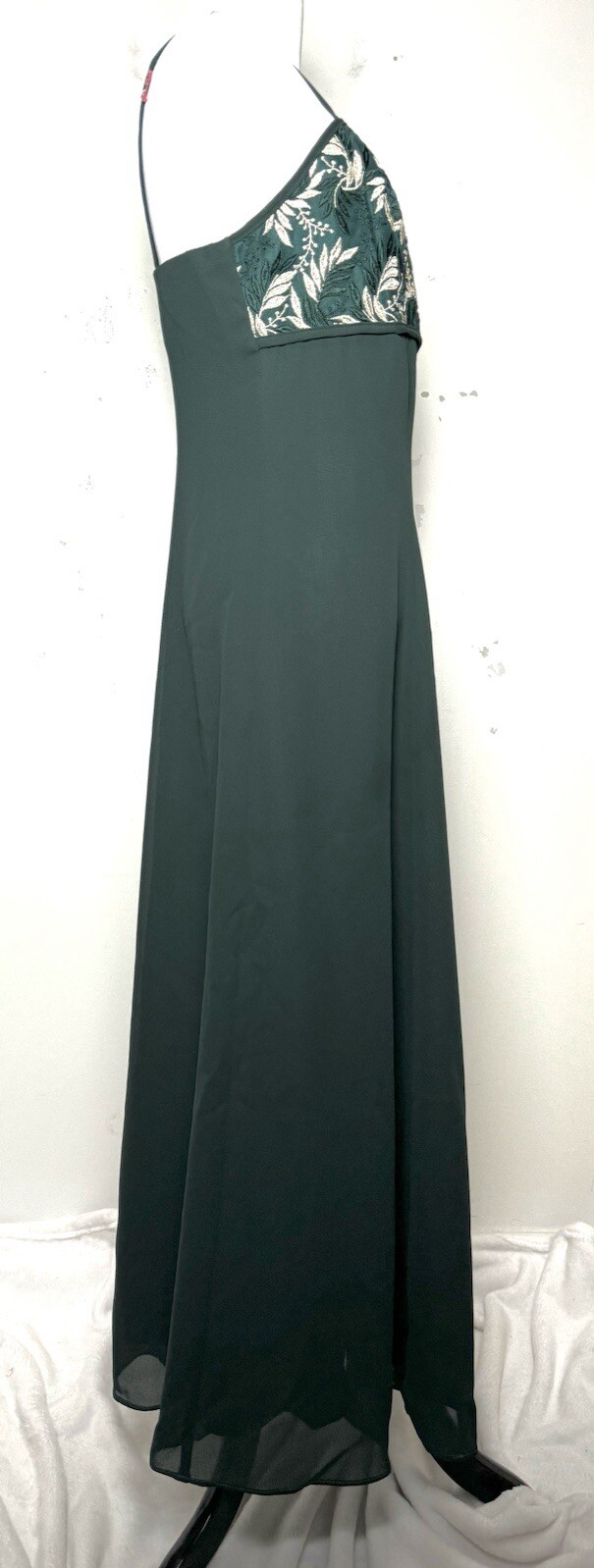 Vtg 90s Formal Gown M Embroidery Bodice Rhinestone Brooch Emerald Green Occasion
