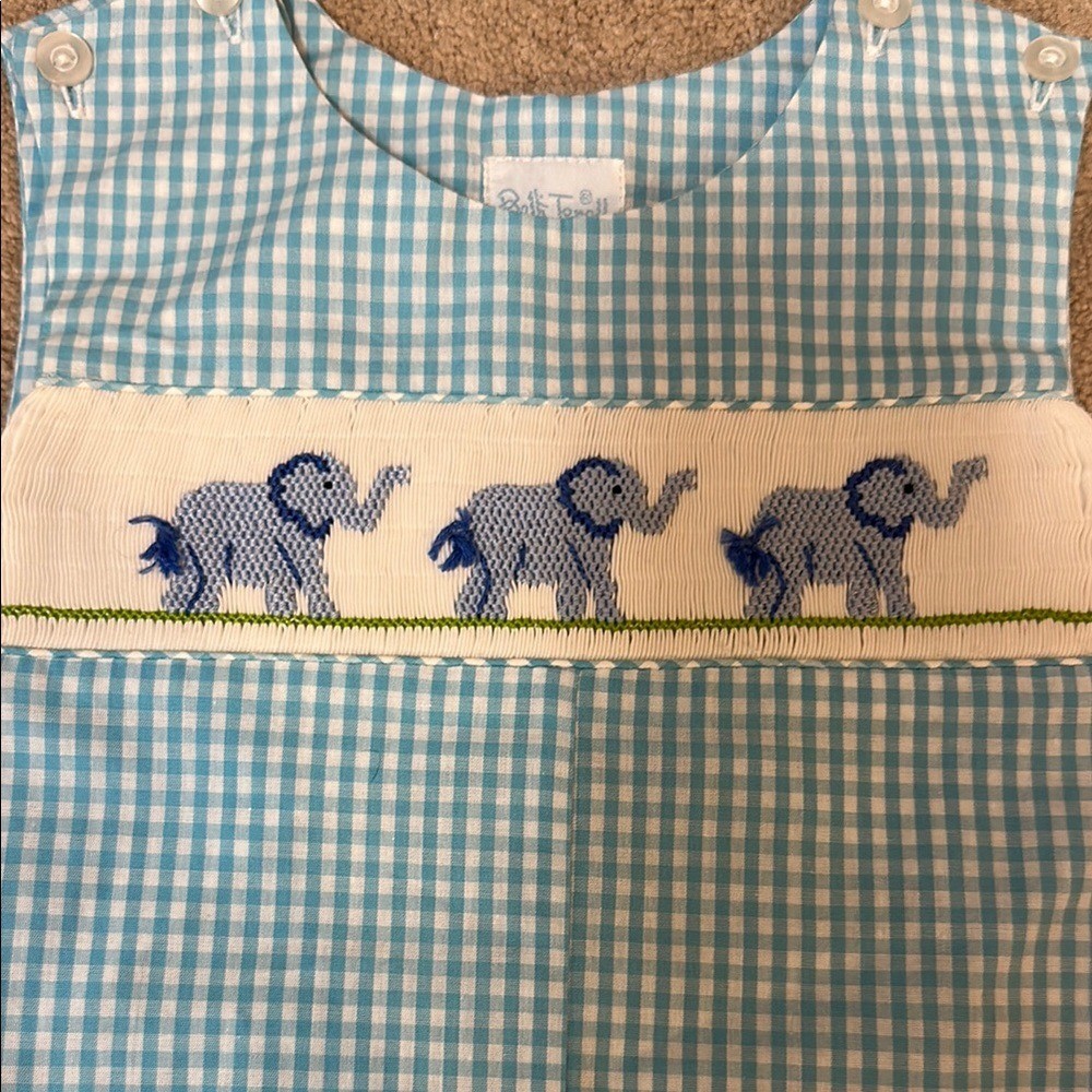 Blue and White Gingham and Striped Rompers