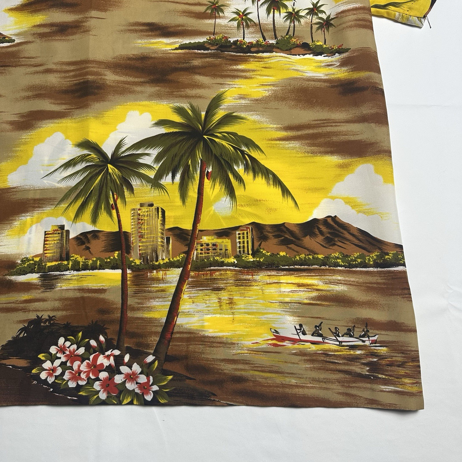 VTG Rai Nani 80s Hawaiian Shirt Island City Sunrise Polyester Mens 2XL