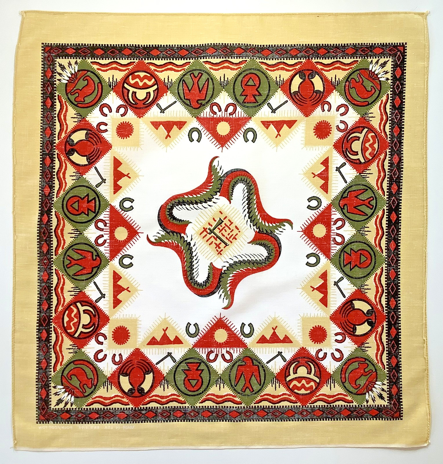 Vtg Bandana Southwest Native American Design Handkerchief 22.5 x 21.5 USA