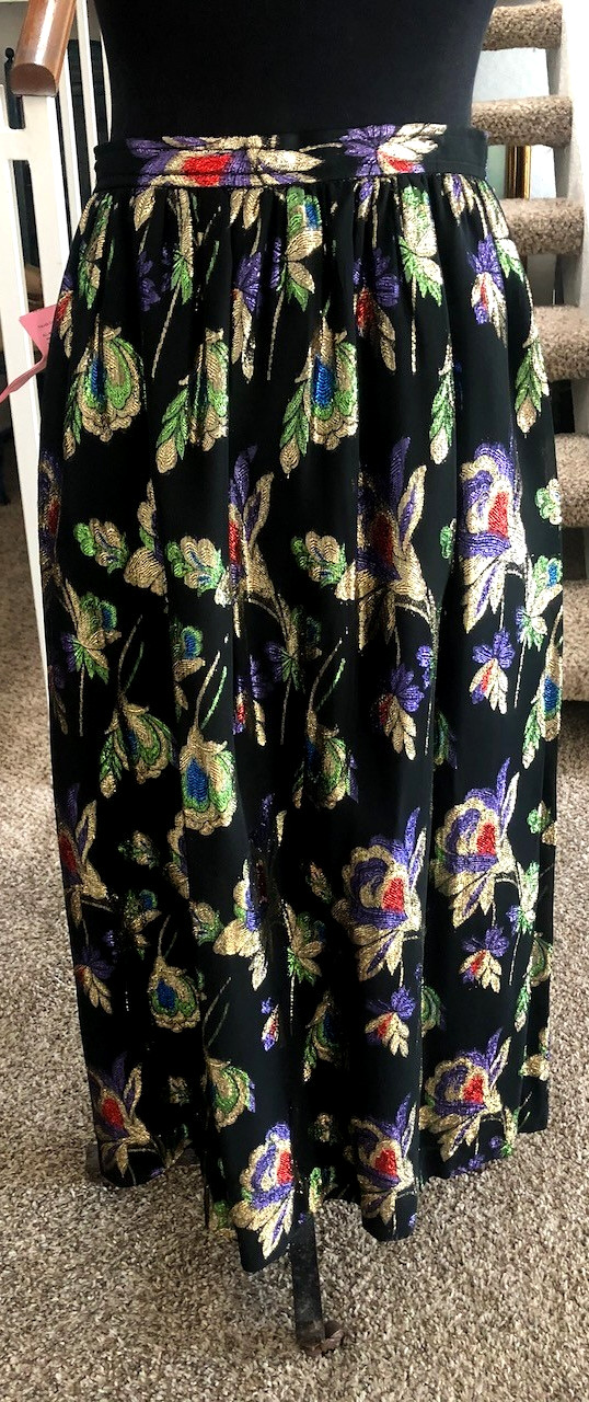1960s Evan-Picone Black Maxi Peacock Metallic Skirt Elegant Eveningwear 12 NWT