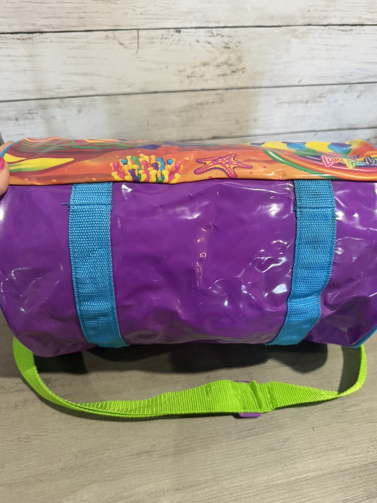 Vintage 1990s Lisa Frank Tropical Kissing Fish vinyl duffle bag RARE Rainbow