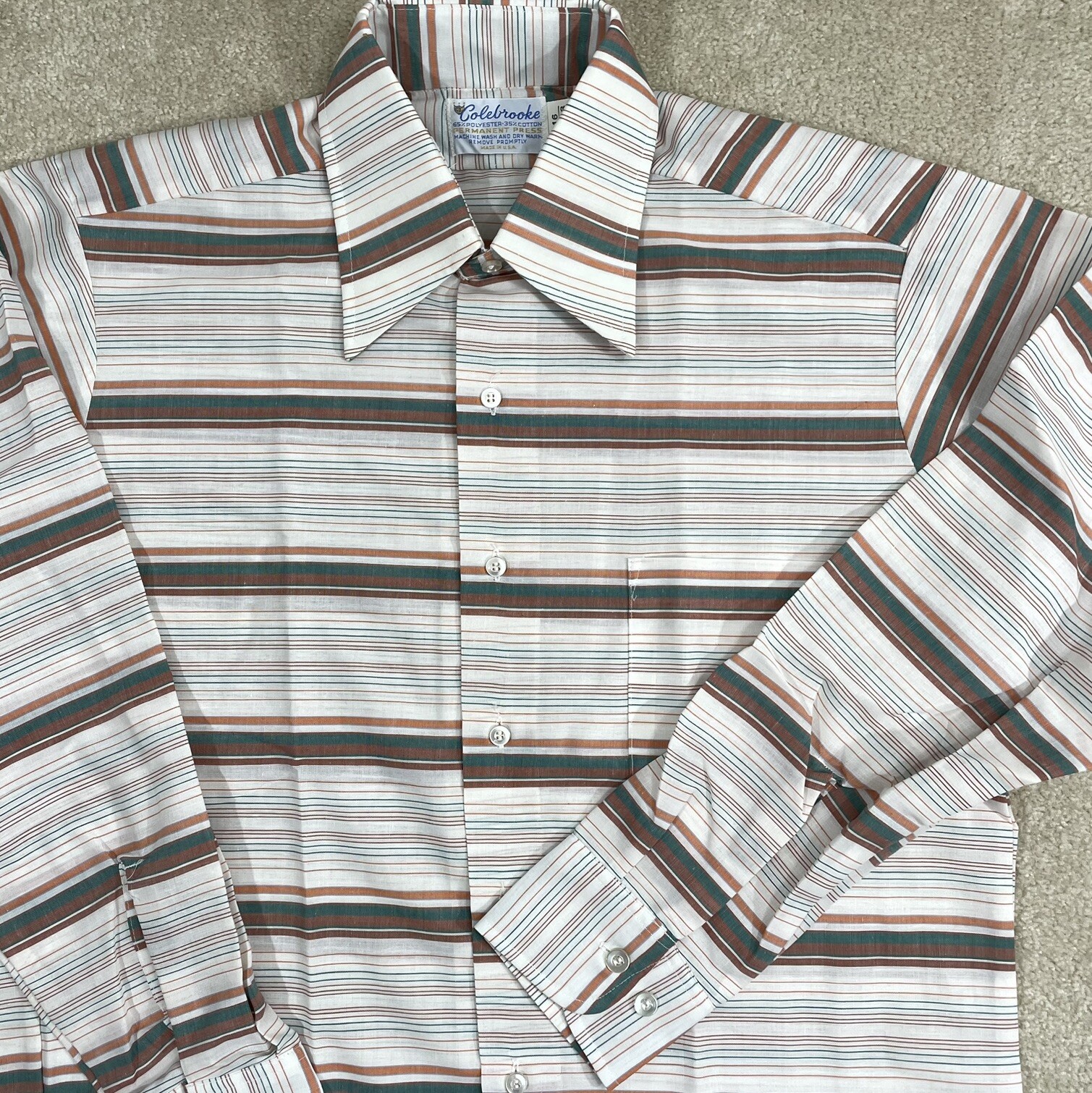 Vintage Colebrooke Permanent Press Striped Collared Shirt Mens 16 32-33 60s 70s