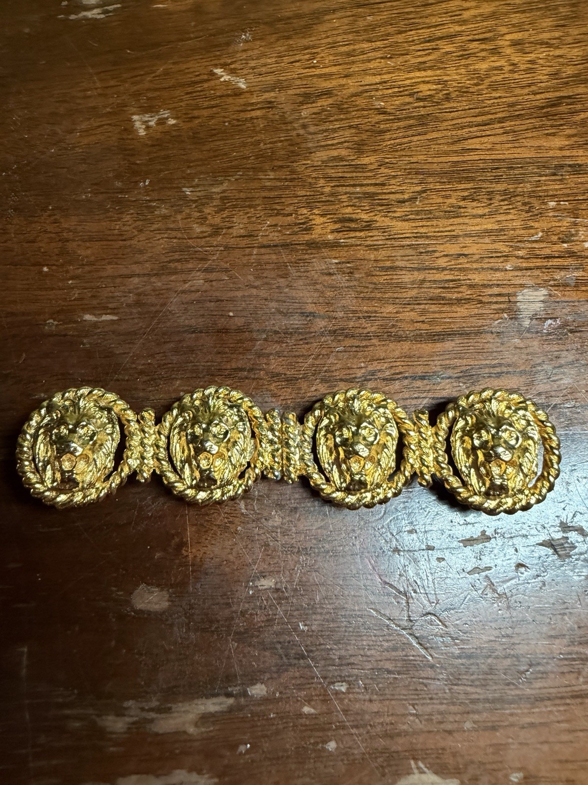 Vintage Double Lion Head Belt Buckle Gold Tone 3” Statement Buckle