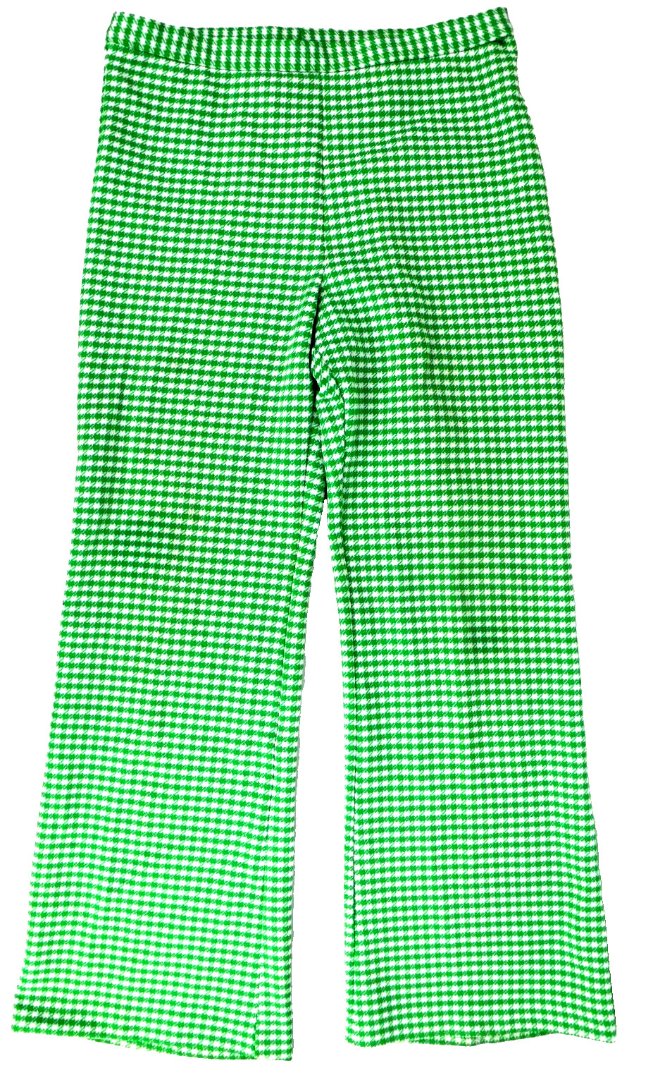 Vintage Alex Colman Houndstooth Bell Bottom Pants Polyester Green 32×31 Cali USA