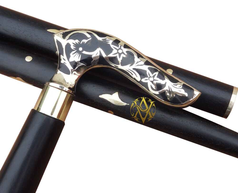 Brass Victorian Handle Wood Solid Cane Stick Walking Casual Sticks For Men/Women