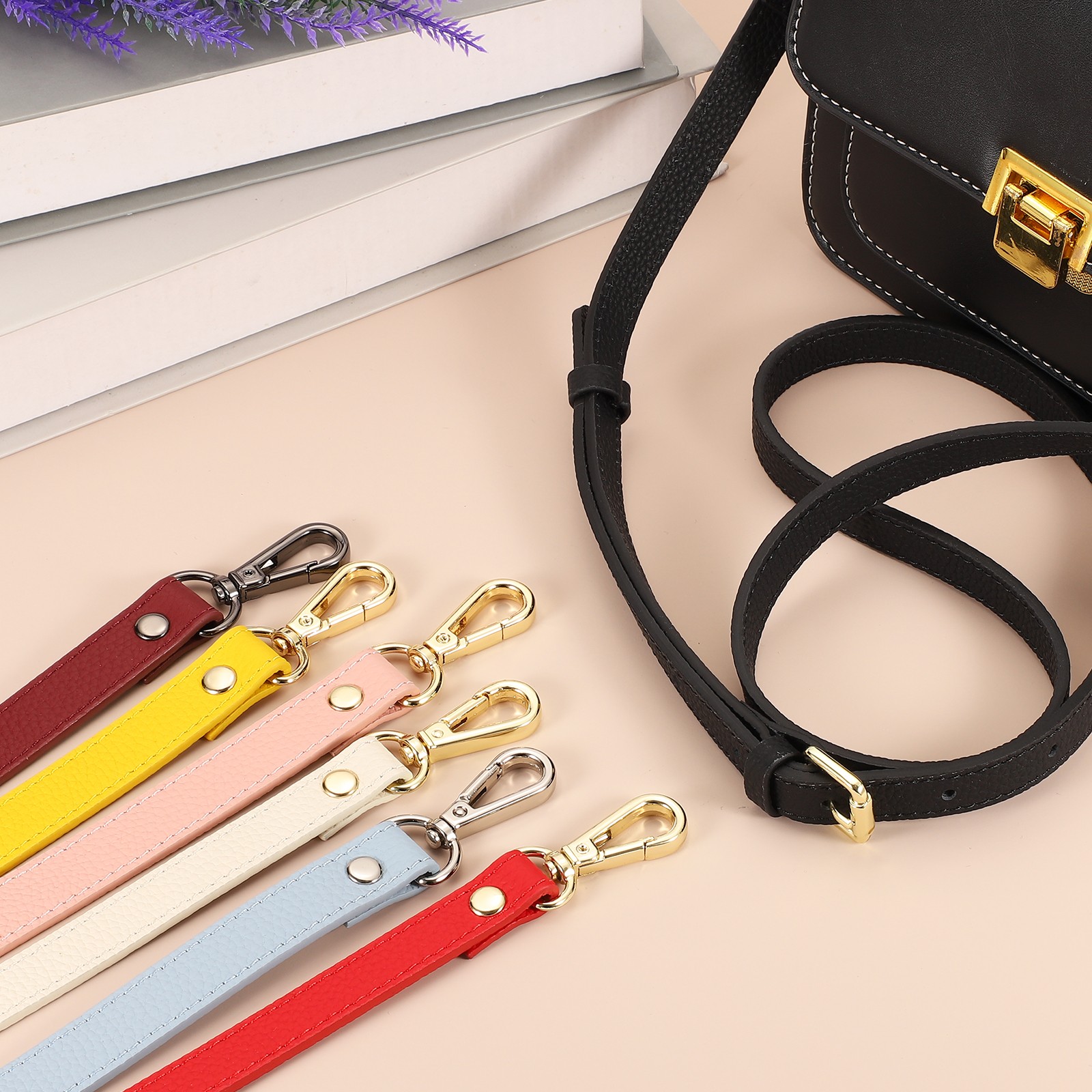 0.7″ Genuine Leather Purse Strap for Bag Bright Red Silver Buckle