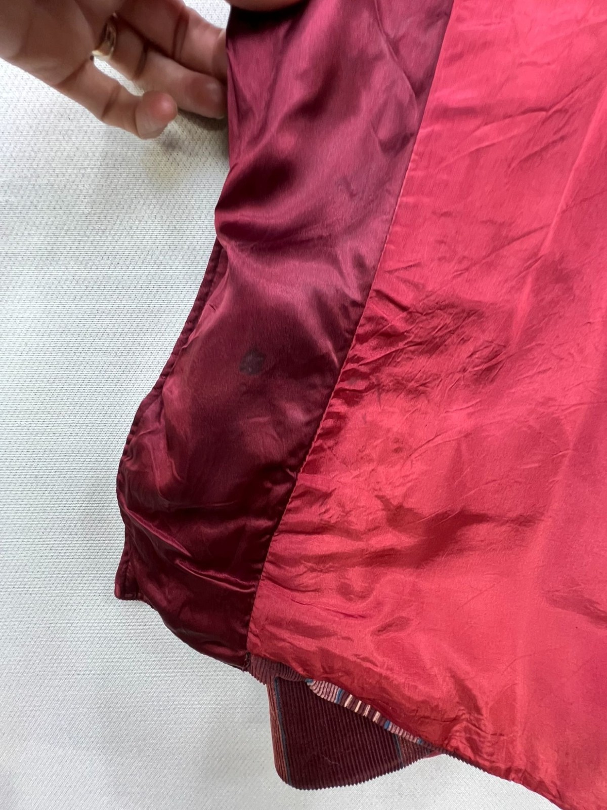 Vintage Rabhor Mens Corduroy Smoking Robe Long Sleeve Burgundy Stripe Pocket