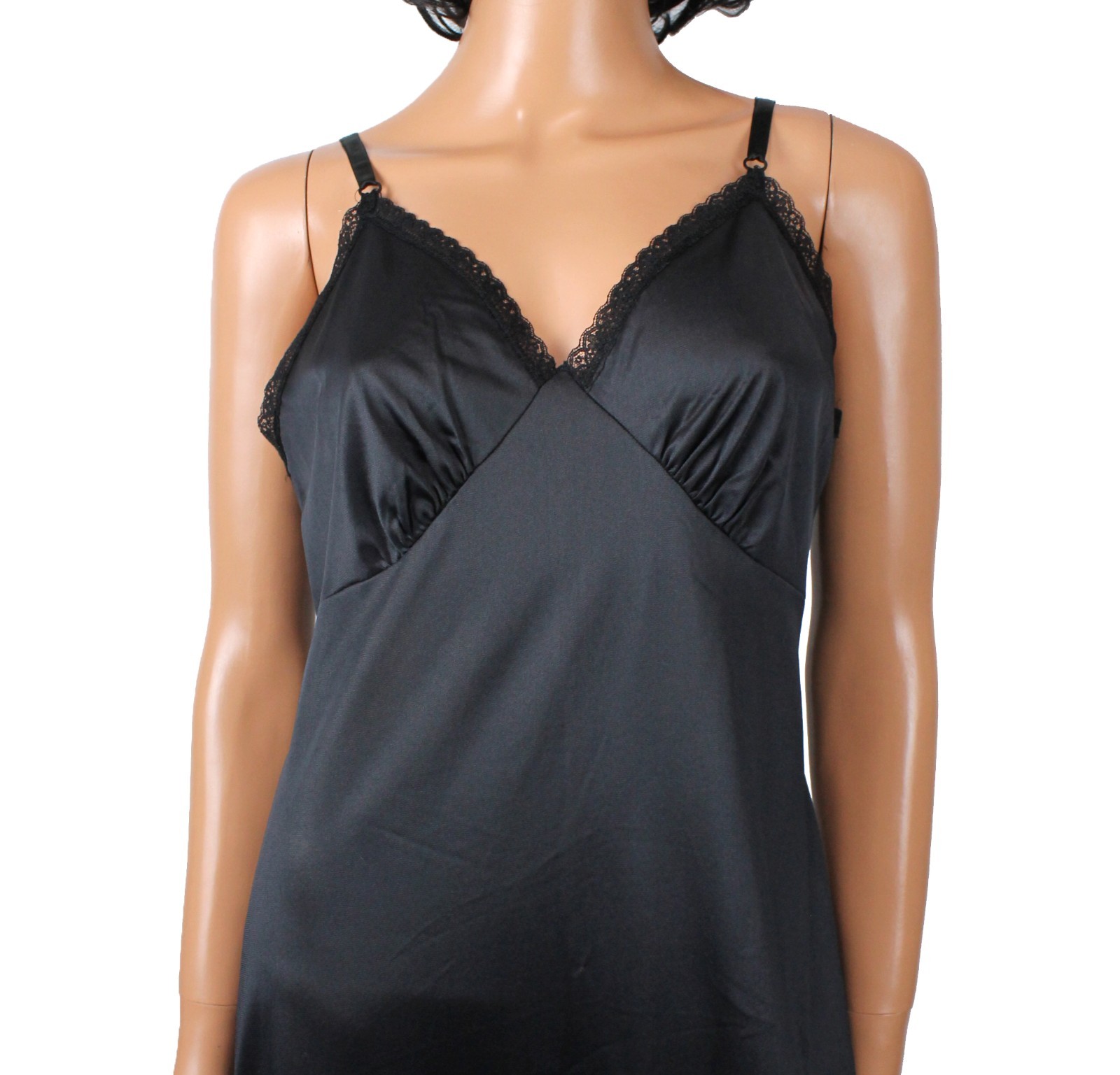 70s Full Slip 38 Vintage Sears Black Lace Trim Tiered Snip It Hem Dress Slip