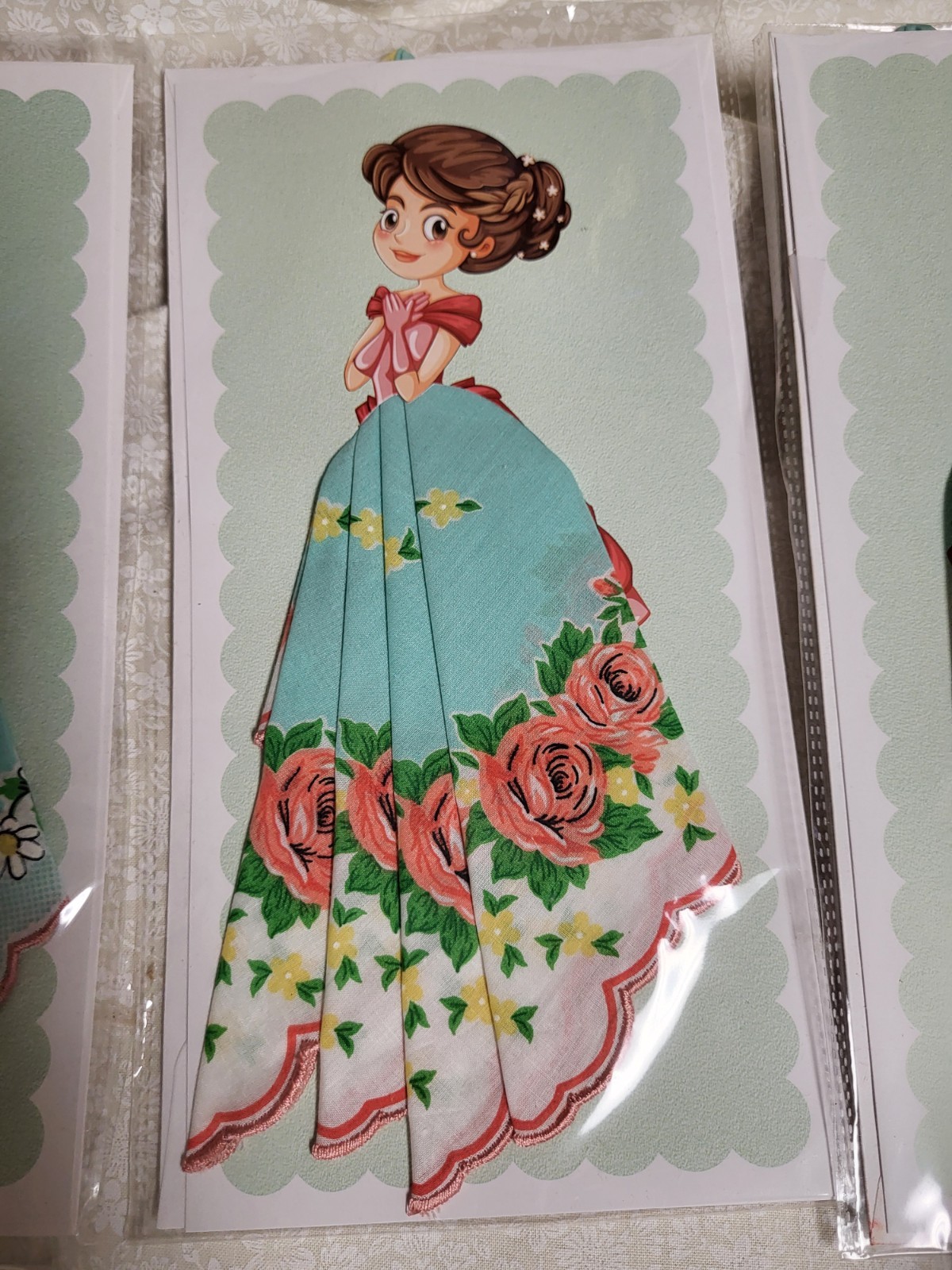 vintage hanky hankie handkerchief card; retro, full skirt, any occasion card