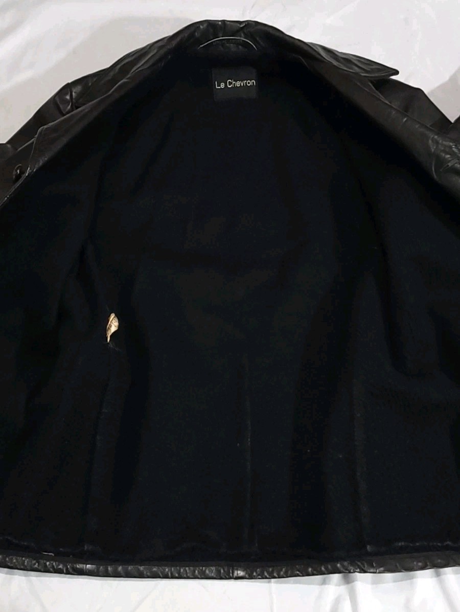 Vtg 70s LE CHEVRON Black Leather Car Coat Jacket Blazer Men’s 36 Slim S 1970s