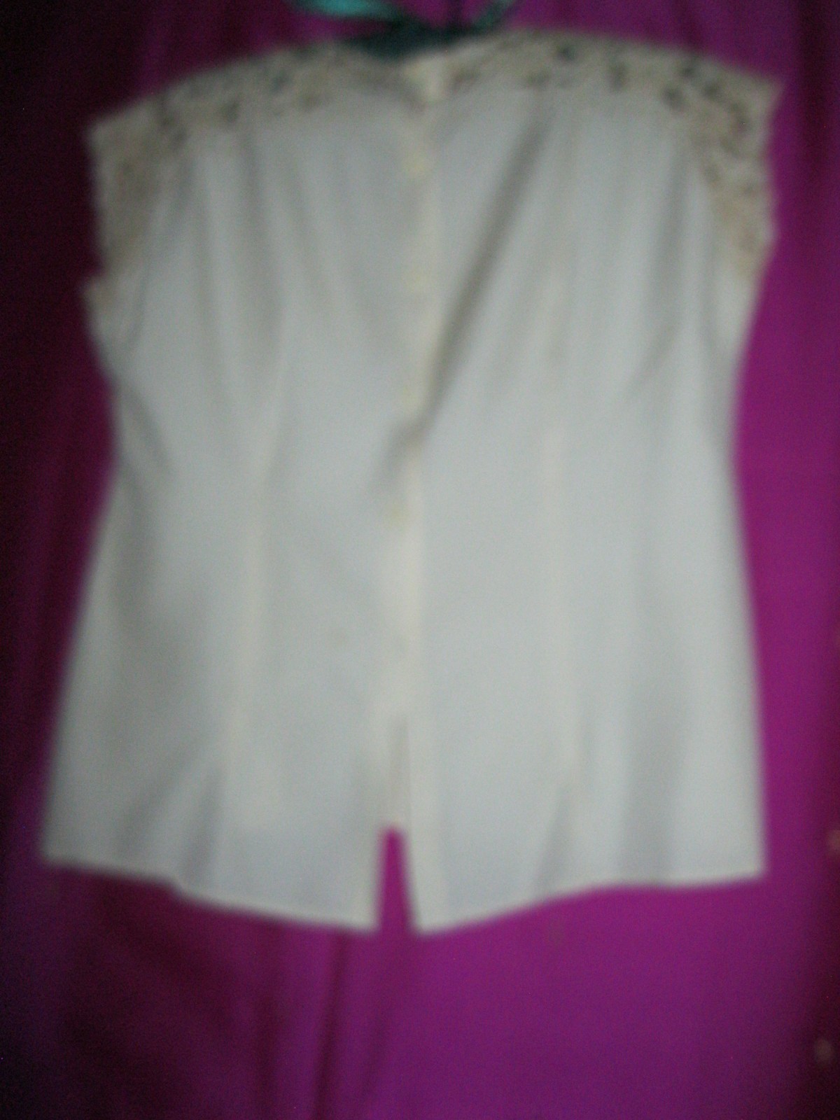 VINTAGE, CHINA SILK BLOUSE W/ ORNATE OPEN WORK/EMB., SZ. XS.,S/S, CREAM COLORED