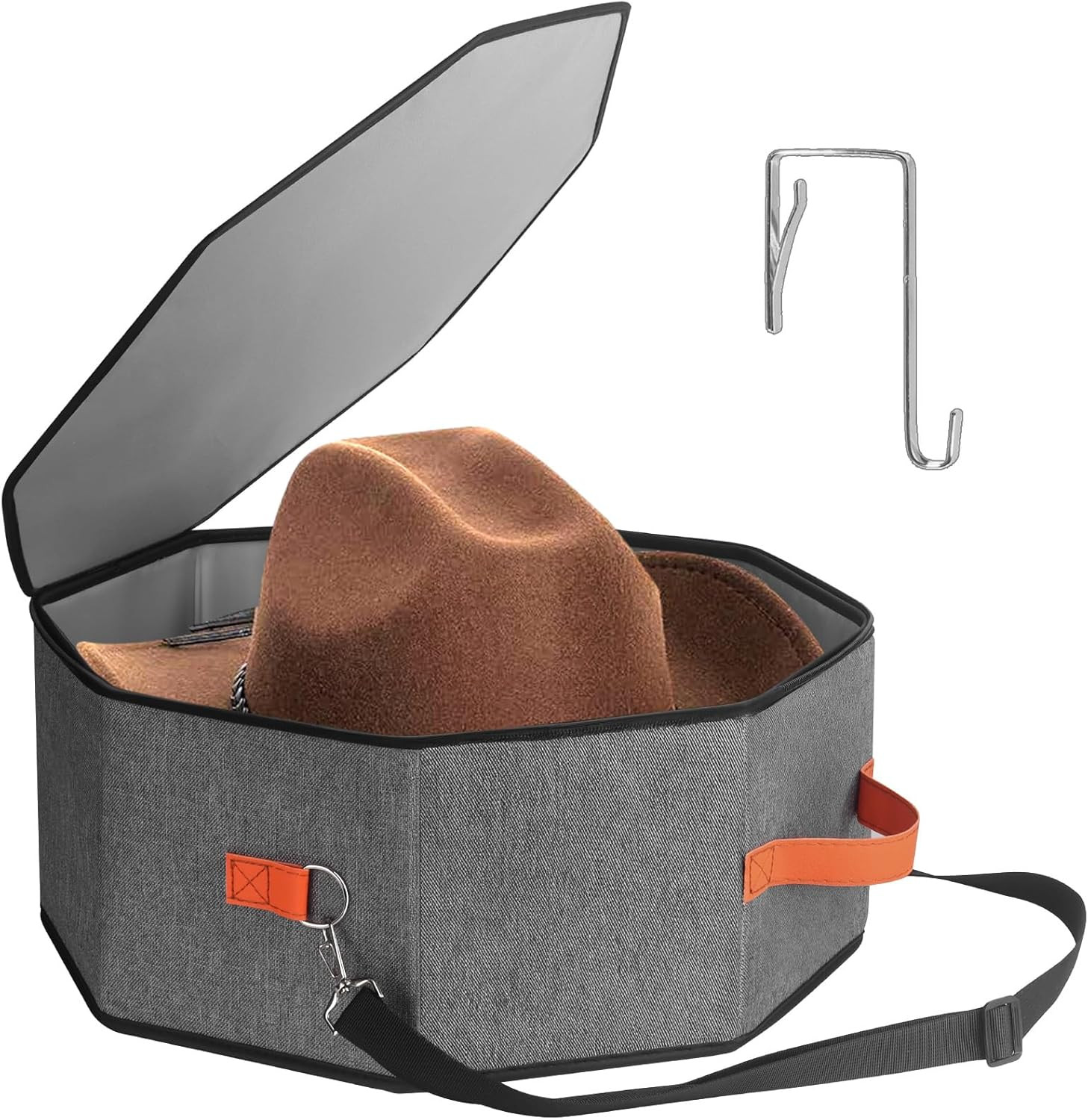 Hat Storage Box for Women & Men, Hardboard Support Cowboy Hat Boxes with 1 Door