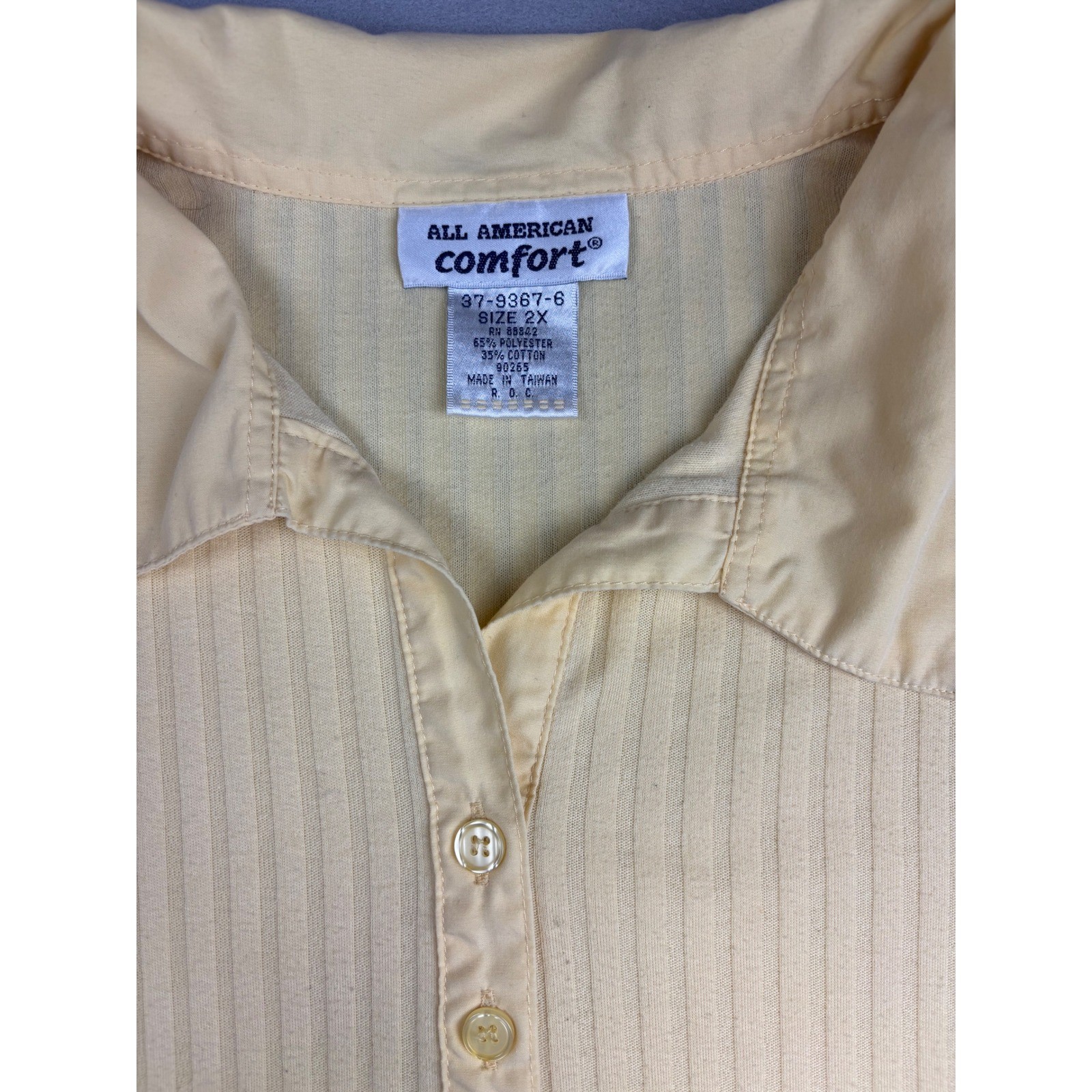 Vintage All American Comfort Polo Shirt Womens 2X Yellow Ribbed Short Sleeve