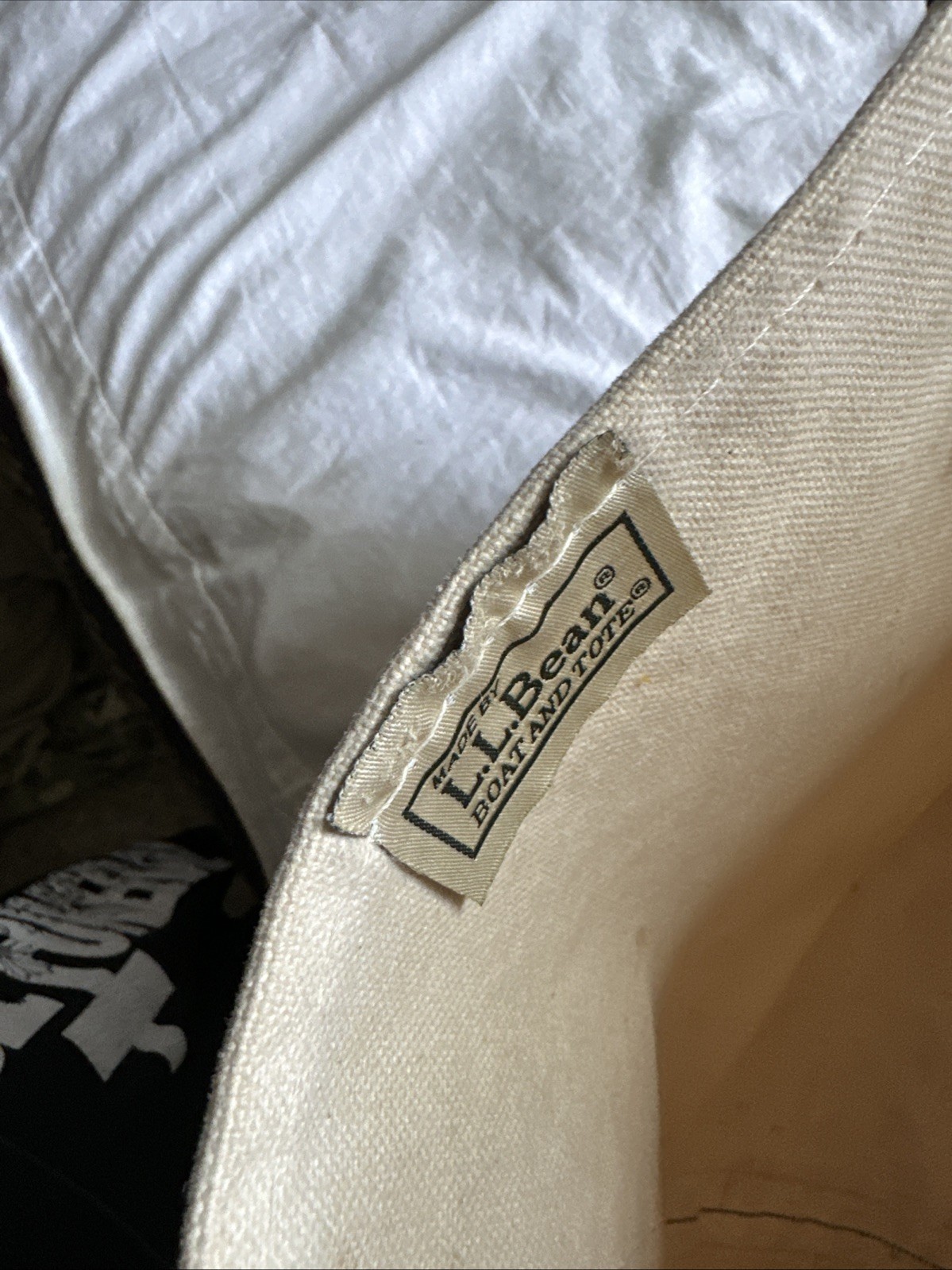 Vintage LL Bean Boat And Tote Bag Black Short Handle Stiff Canvas USA 114X12 90s